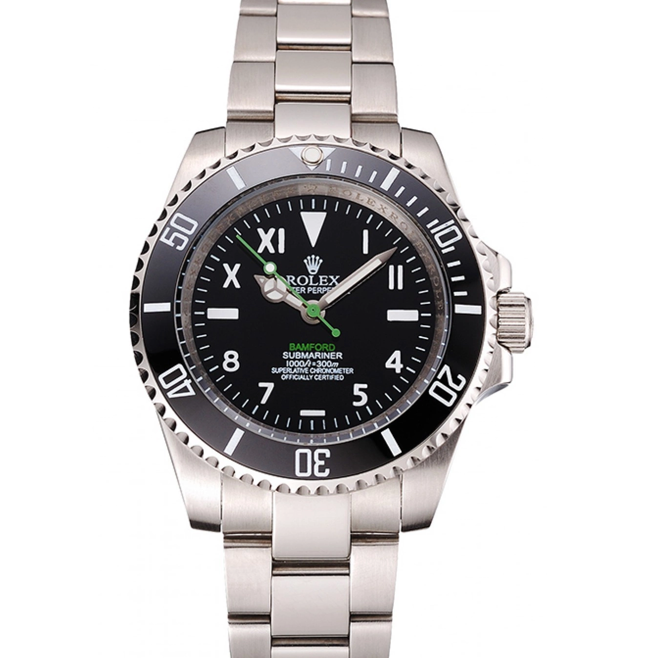 Rolex aaa copy Dial Bamford Stainless Steel Black Case Roman With Submariner Bracelet Black And Bezel Numerals Rolex 0525